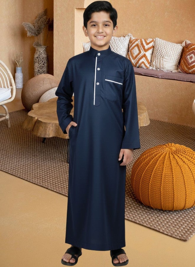FASHION GRAB BAESD Boys Navy Blue Tunic with Mandarin Collar - Image 1